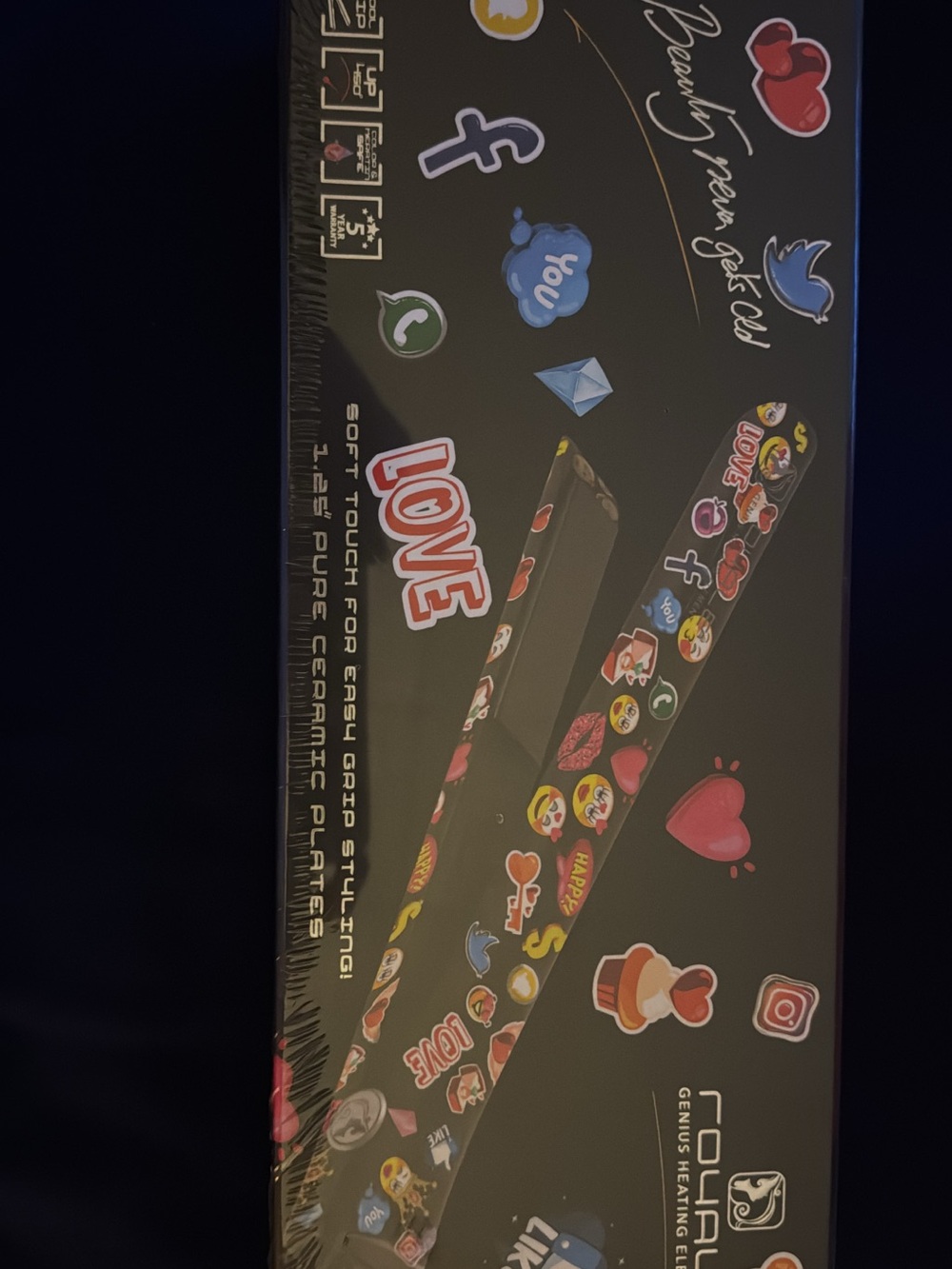 Black Heart & Emoji Ceramic Hair Straightener - Black